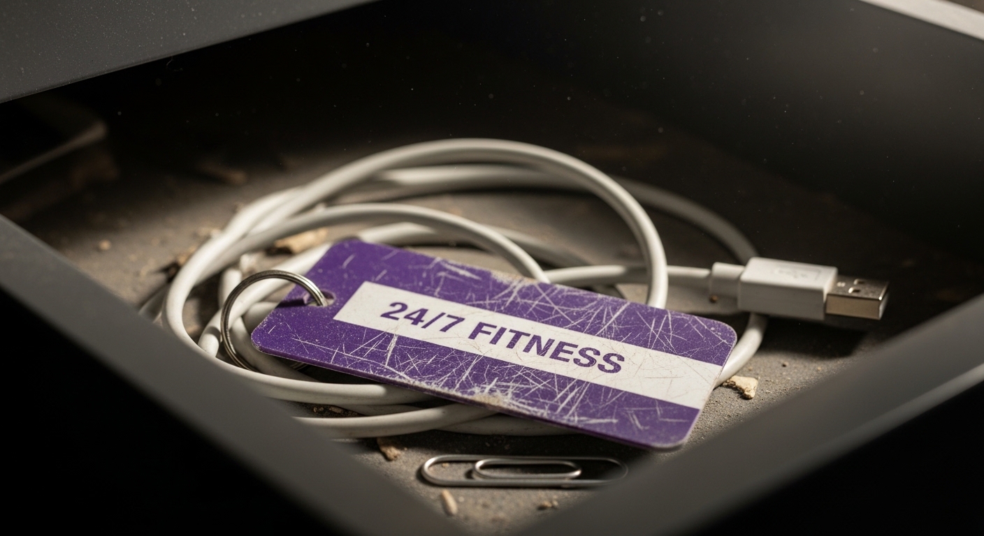 A forgotten gym membership card collecting dust on a messy desk