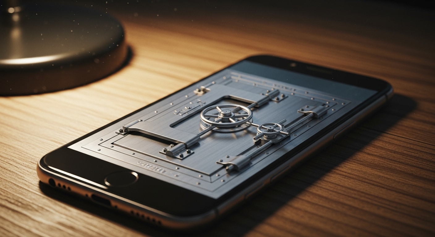 A heavy steel vault door on a smartphone screen